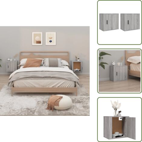 The Living Store Comodini a Muro 2 pz Grigio Sonoma 50x30x47 cm - Comodino da parete