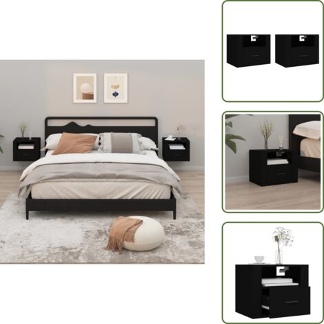 The Living Store Comodini a Muro 2 pz Nero 50x36x40 cm - Comodino da parete