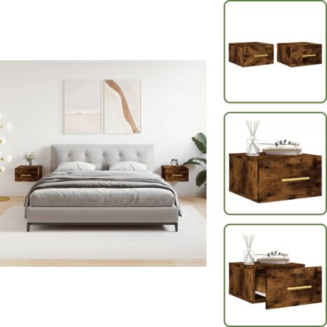 The Living Store Comodini a Muro 2 pz Rovere Fumo 35x35x20 cm - Comodino sospeso
