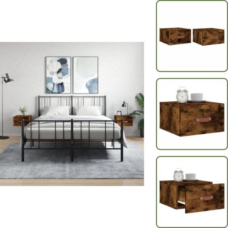The Living Store Comodini a Muro 2 pz Rovere Fumo 35x35x20 cm - Comodino sospeso