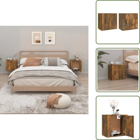 The Living Store Comodini a Muro 2 pz Rovere Fumo 50x30x47 cm - Comodino da parete