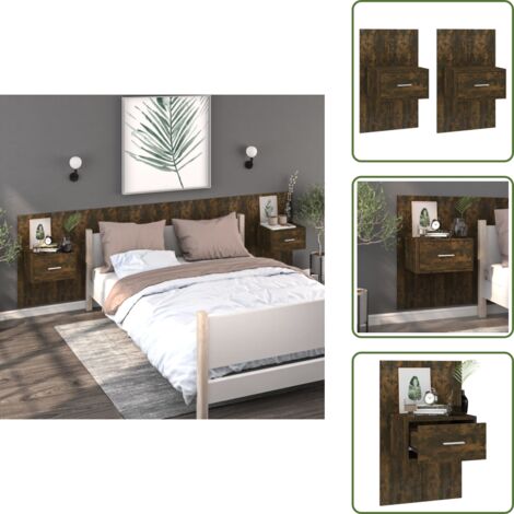 The Living Store Comodini a Muro 2 pz Rovere Fumo - Comodino da parete