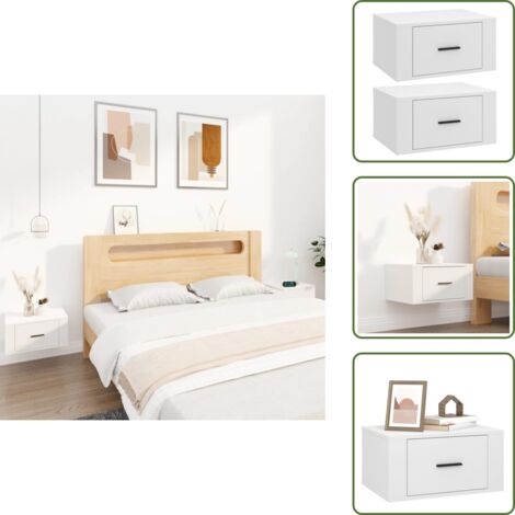 The Living Store Comodini a Parete 2 pz Bianchi 50x36x25 cm - Comodino da parete