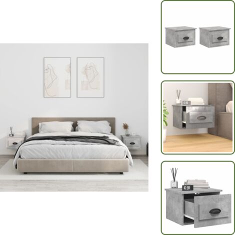 The Living Store Comodini a Parete 2 pz Grigio Cemento 41,5x36x28 cm - Comodino pensile