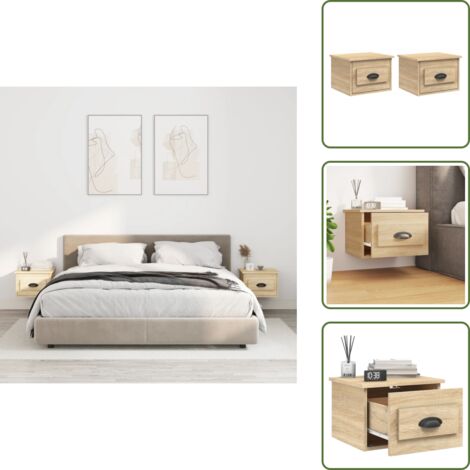 The Living Store Comodini a Parete 2 pz Rovere Sonoma 41,5x36x28 cm - Comodino pensile