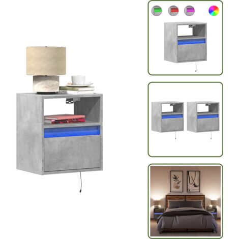 The Living Store Comodini a Parete con Luci LED 2 pz Grigio Cemento - Luci LED