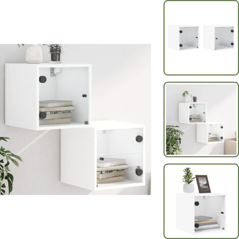 The Living Store Comodini con Ante in Vetro 2pz Bianco 35x37x35 cm - Comodini in vetro