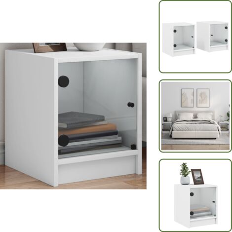 The Living Store Comodini con Ante in Vetro 2pz Bianco 35x37x42 cm - Comodino con ante in vetro