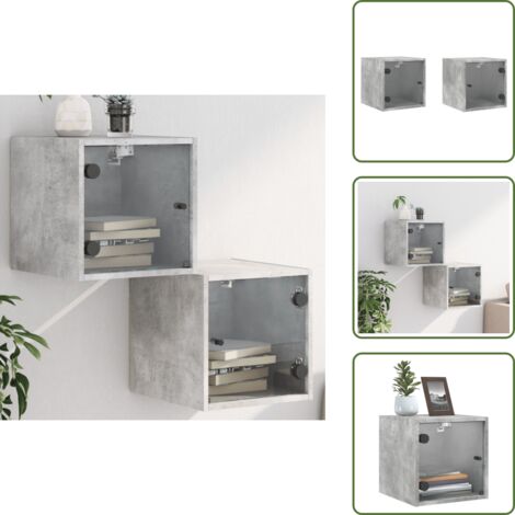 The Living Store Comodini con Ante in Vetro 2pz Grigio Cemento 35x37x35 cm - Comodini in vetro