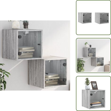 The Living Store Comodini con Ante in Vetro 2pz Grigio Sonoma 35x37x35 cm - Comodini in vetro