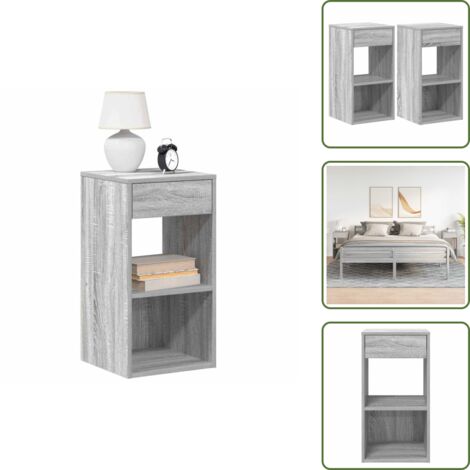 The Living Store Comodini con Cassetto 2 pz Grigio Sonoma 35x34x66,5 cm - Comodino grigio