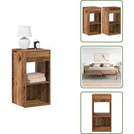 The Living Store Comodini con Cassetto 2 pz Legno Antico 35x34x66,5 cm - Armadio con cassetto
