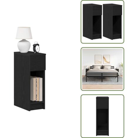 The Living Store Comodini con Cassetto 2 pz Rovere Nero 20x36x60 cm - Comodino rovere nero