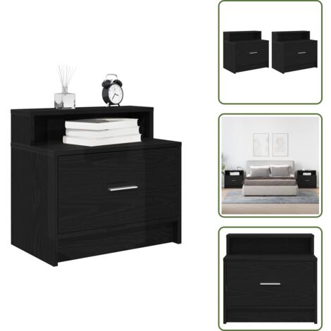 The Living Store Comodini con Cassetto 2 pz Rovere Nero 51x31x47 cm - Comodino rovere nero