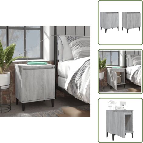 The Living Store Comodini con Gambe in Metallo Grigio Sonoma 40x30x50 cm - Comodino in metallo