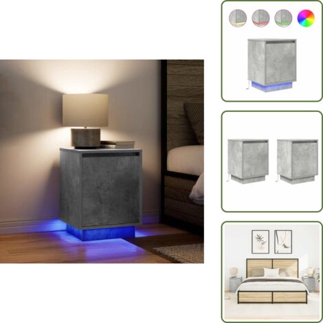 The Living Store Comodini con Luci a LED 2 pz Grigio Cemento 38x34x50 cm - Comodino con luci rgb