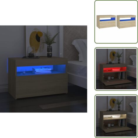 The Living Store Comodini con Luci LED 2 pz Rovere Sonoma 60x35x40 cm - Comodino rovere sonoma