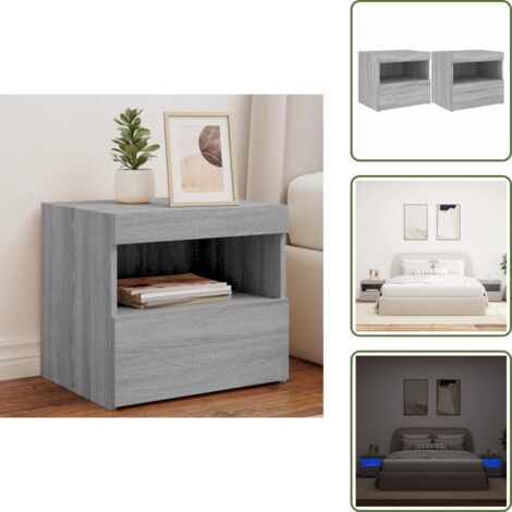 The Living Store Comodini con Luci LED 2pz Grigio Sonoma 50x40x45 cm - Comodini moderni