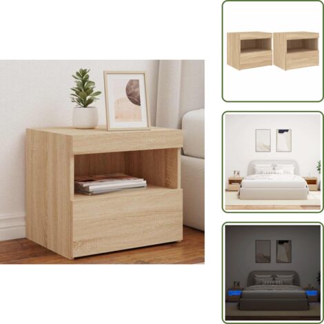 The Living Store Comodini con Luci LED 2pz Rovere Sonoma 50x40x45 cm - Comodini moderni
