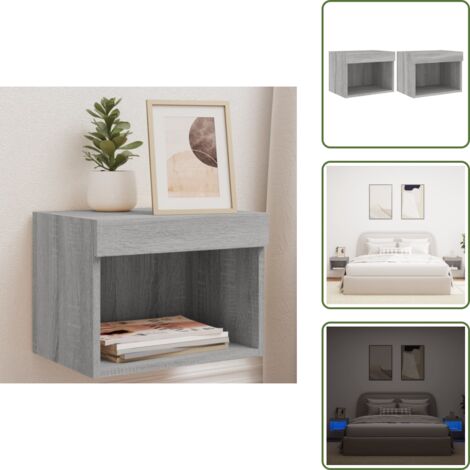 The Living Store Comodini con Luci LED a Parete 2pz Grigio Sonoma - Luci led