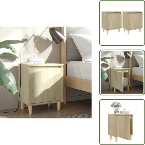 The Living Store Comodini Gambe in Legno Massello 2pz Rovere Sonoma 40x30x50cm - Comodino in legno