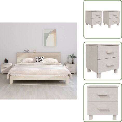 The Living Store Comodini HAMAR 2 pz Bianchi 40x35x44,5 cm in Legno di Pino - Comodino con cassetti
