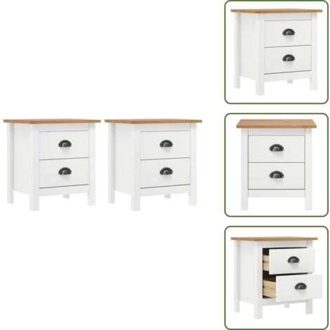 The Living Store Comodini Hill Bianchi 2 pz 46x35x49,5 cm Legno Massello di Pino - Comodino con cassetti