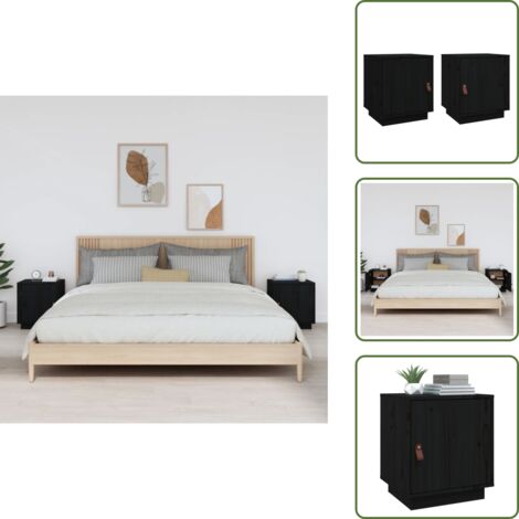 The Living Store Comodini Nero 2 pz 40x34x45 cm in Legno Massello di Pino - Comodino nero