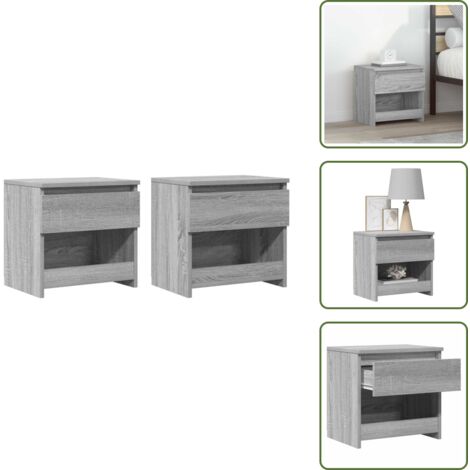 The Living Store Comodini Rovere Grigio 2pz 40x30x39 cm Legno Ingegnerizzato - Comodino in legno