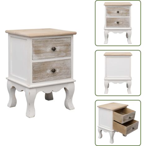 The Living Store Comodino 35x30x50 cm in Legno di Paulownia - Comodino vintage