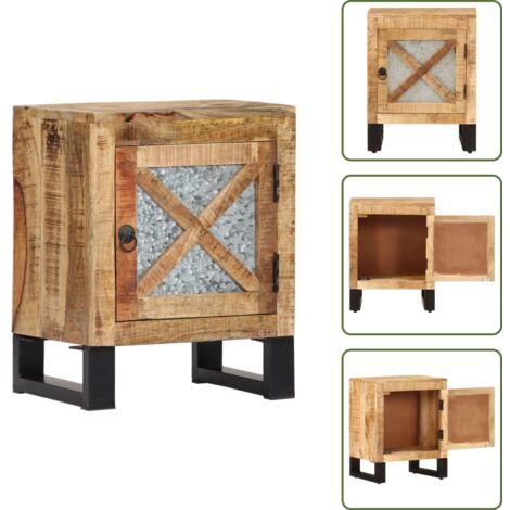 The Living Store Comodino 40x30x50 cm in Legno Massello di Mango - Comodino con armadietto