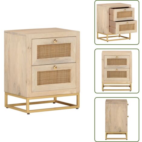 The Living Store Comodino 40x30x50 cm in Legno Massello di Mango e Ferro - Comodino in ferro
