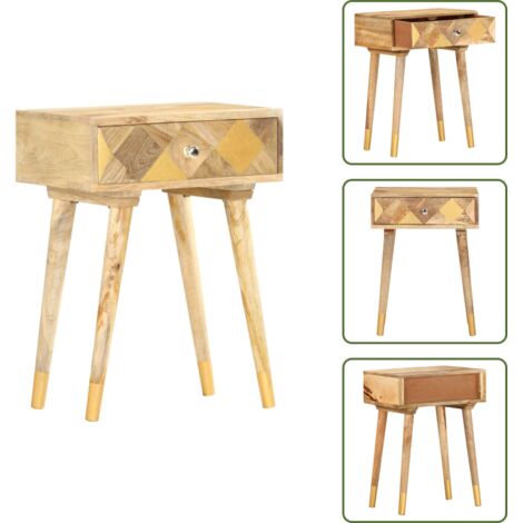 The Living Store Comodino 40x30x58 cm in Legno Massello di Mango - Comodino rustico