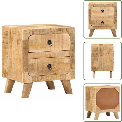 The Living Store Comodino 40x32x46 cm in Legno Massello di Mango Grezzo - Comodino mango
