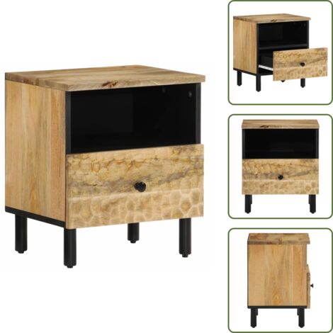 The Living Store Comodino 40x33x46 cm in Legno Massello di Mango - Comodino mango