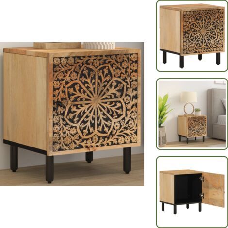 The Living Store Comodino 40x33x46 cm in Legno Massello di Mango - Comodino retro
