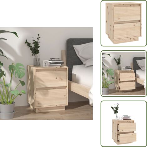 The Living Store Comodino 40x35x50 cm in Legno Massello di Pino - Comodino moderno
