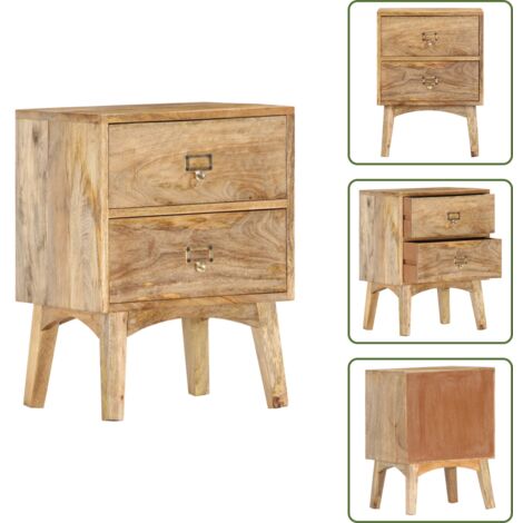 The Living Store Comodino 40x35x55 cm in Legno Massello di Mango - Comodino mango