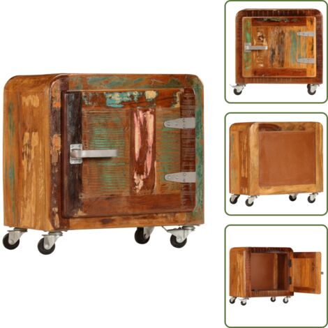 The Living Store Comodino 50x30x50 cm Legno Massello di Recupero - Comodino vintage