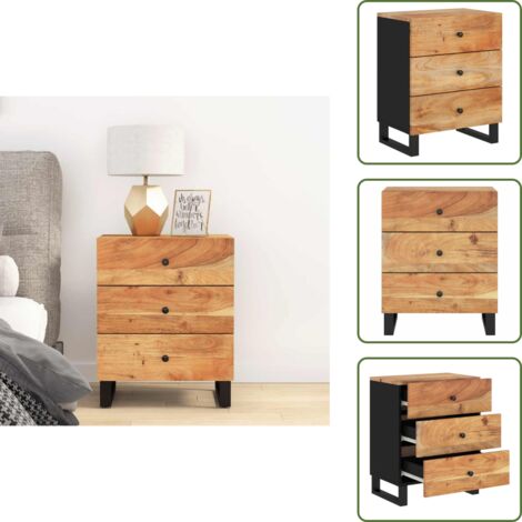 The Living Store Comodino 50x33x62 cm Legno Massello Acacia e Legno Multistrato - Comodino industriale