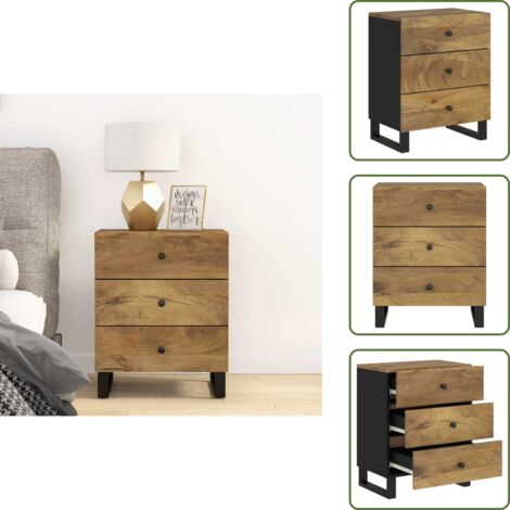 The Living Store Comodino 50x33x62cm Legno Massello di Mango e Legno Multistrato - Comodino mango