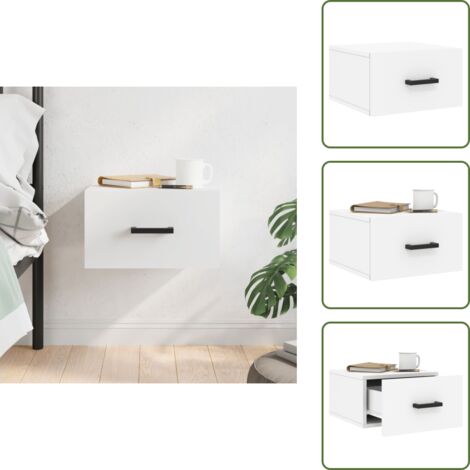 The Living Store Comodino a Muro Bianco 35x35x20 cm - Comodino sospeso