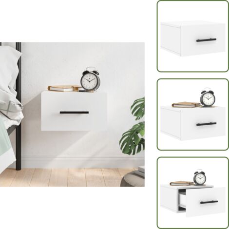 The Living Store Comodino a Muro Bianco 35x35x20 cm - Comodino sospeso