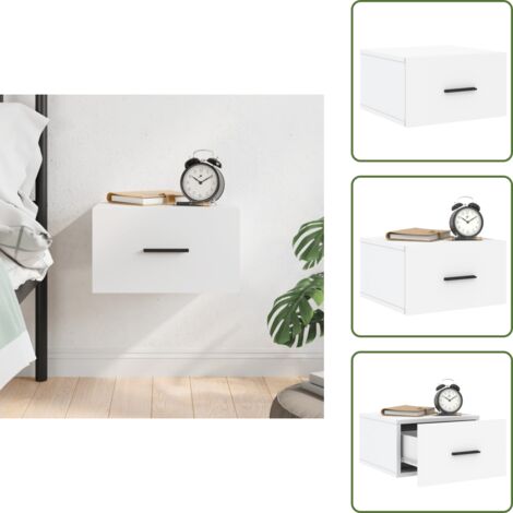 The Living Store Comodino a Muro Bianco 35x35x20 cm - Comodino sospeso