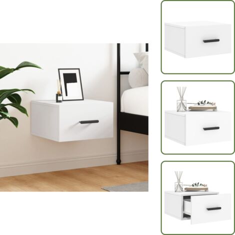 The Living Store Comodino a Muro Bianco 35x35x20 cm - Comodino sospeso