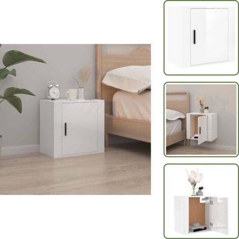 The Living Store Comodino a Muro Bianco Lucido 50x30x47 cm - Comodino pensile