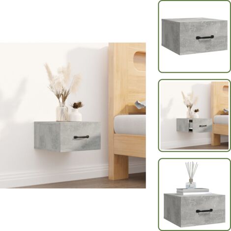 The Living Store Comodino a Muro Grigio Cemento 35x35x20 cm - Comodino murale