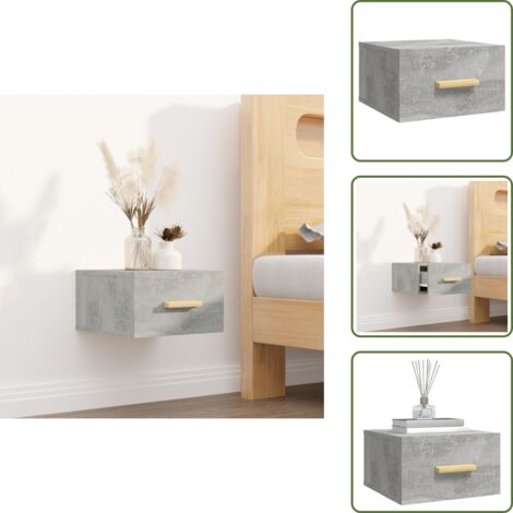 The Living Store Comodino a Muro Grigio Cemento 35x35x20 cm - Comodino pensile