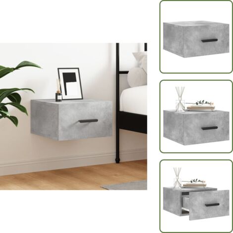 The Living Store Comodino a Muro Grigio Cemento 35x35x20 cm - Comodino sospeso