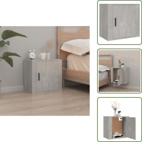 The Living Store Comodino a Muro Grigio Cemento 50x30x47 cm - Comodino da parete